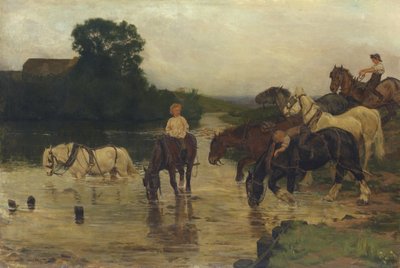 Bathing Horses After Work, 1884 by William Frank Calderon